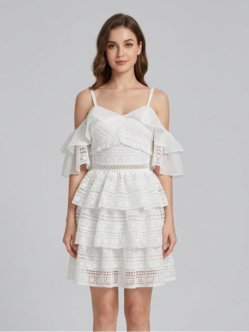 Two Sisters the Label White Olivia Ruffle & Lace Mini Dress US Size 2 Woman’s